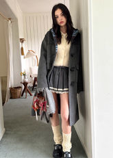 Plaid Patchwork Horn Button Coat